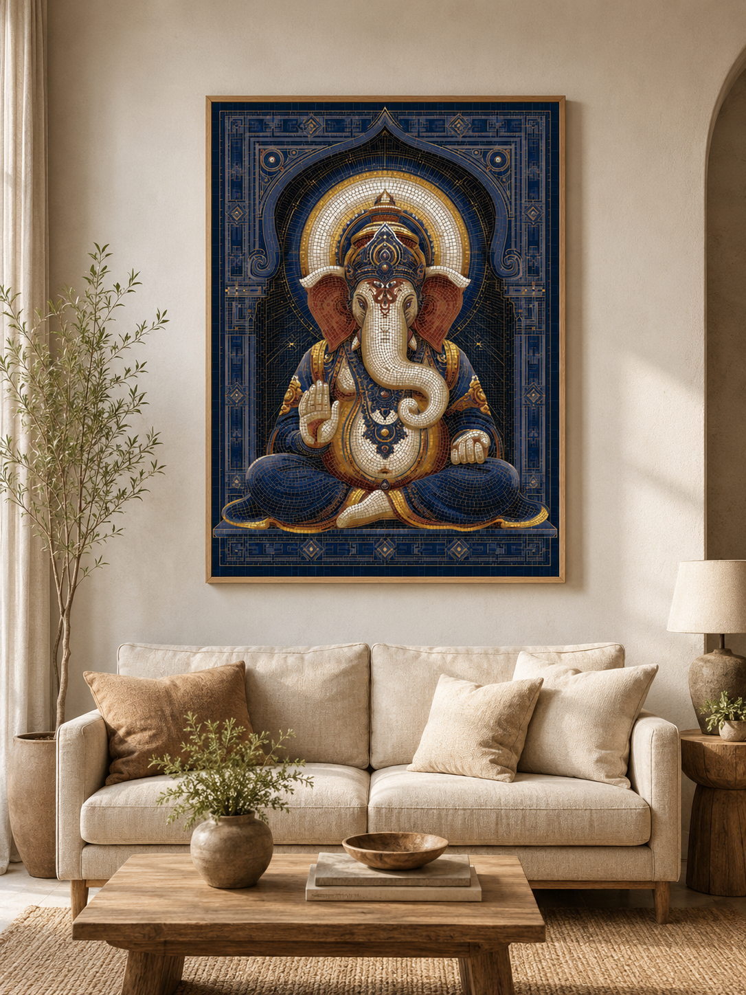 Blue Ganesha Wall Art - Wall Art Decor - detail view - blue ganesha wall art, ganesha art print