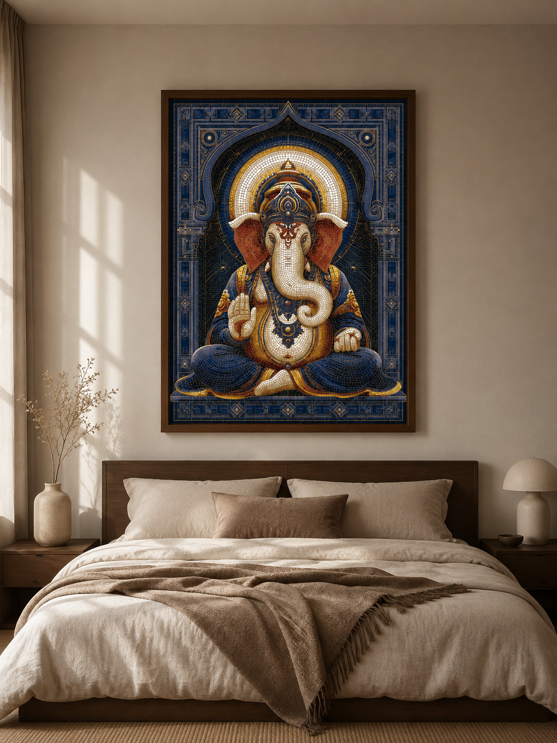Blue Ganesha Wall Art - Wall Art Decor - lifestyle shot - blue ganesha wall art, ganesha art print