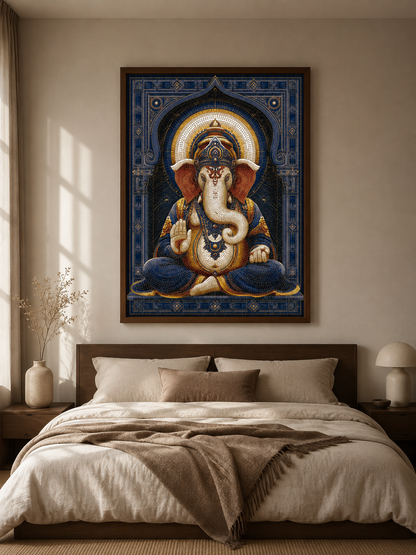 Blue Ganesha Wall Art - Wall Art Decor - lifestyle shot - blue ganesha wall art, ganesha art print