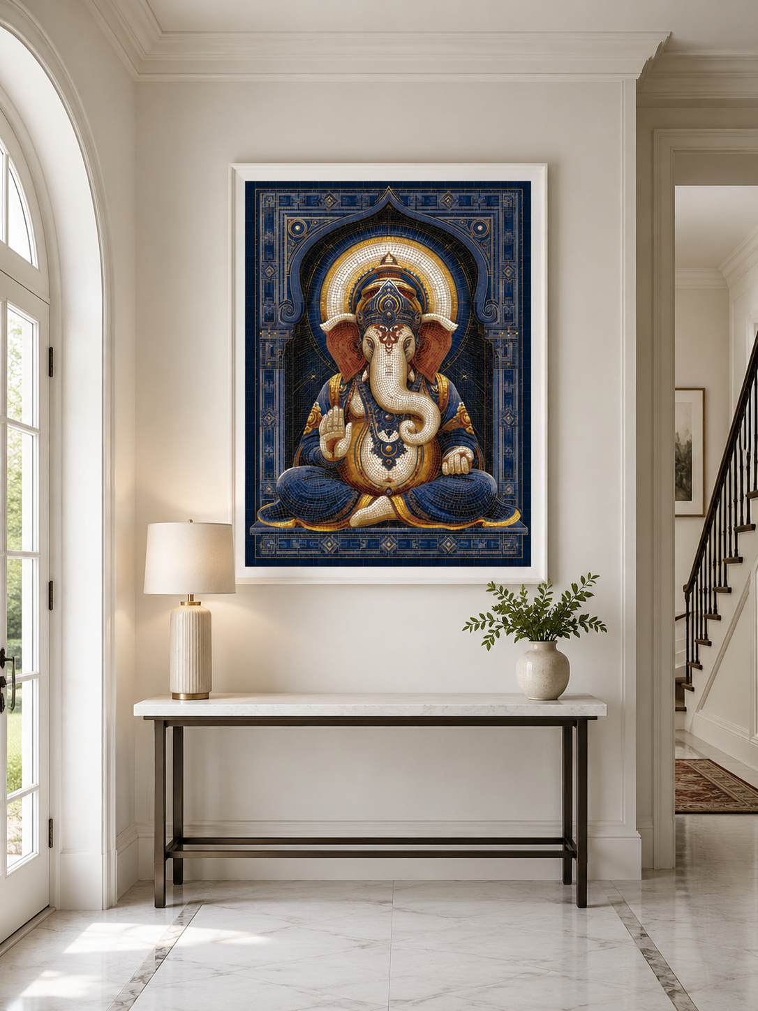 Blue Ganesha Wall Art - Wall Art Decor - close-up - blue ganesha wall art, ganesha art print
