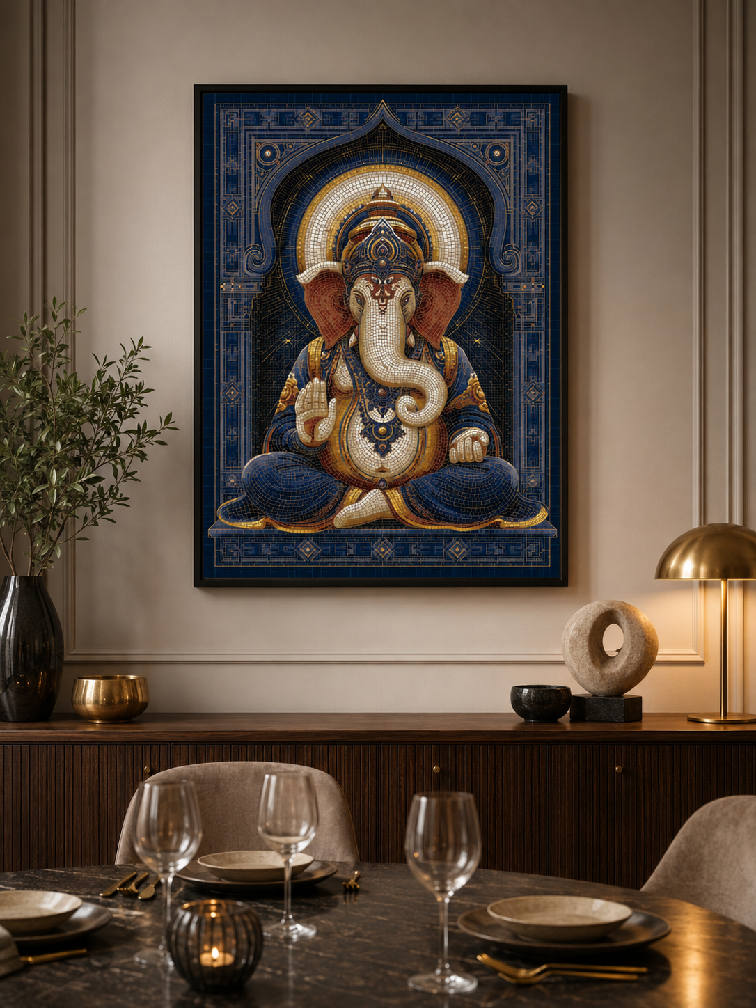 Blue Ganesha Wall Art - Wall Art Decor - alternate angle - blue ganesha wall art, ganesha art print