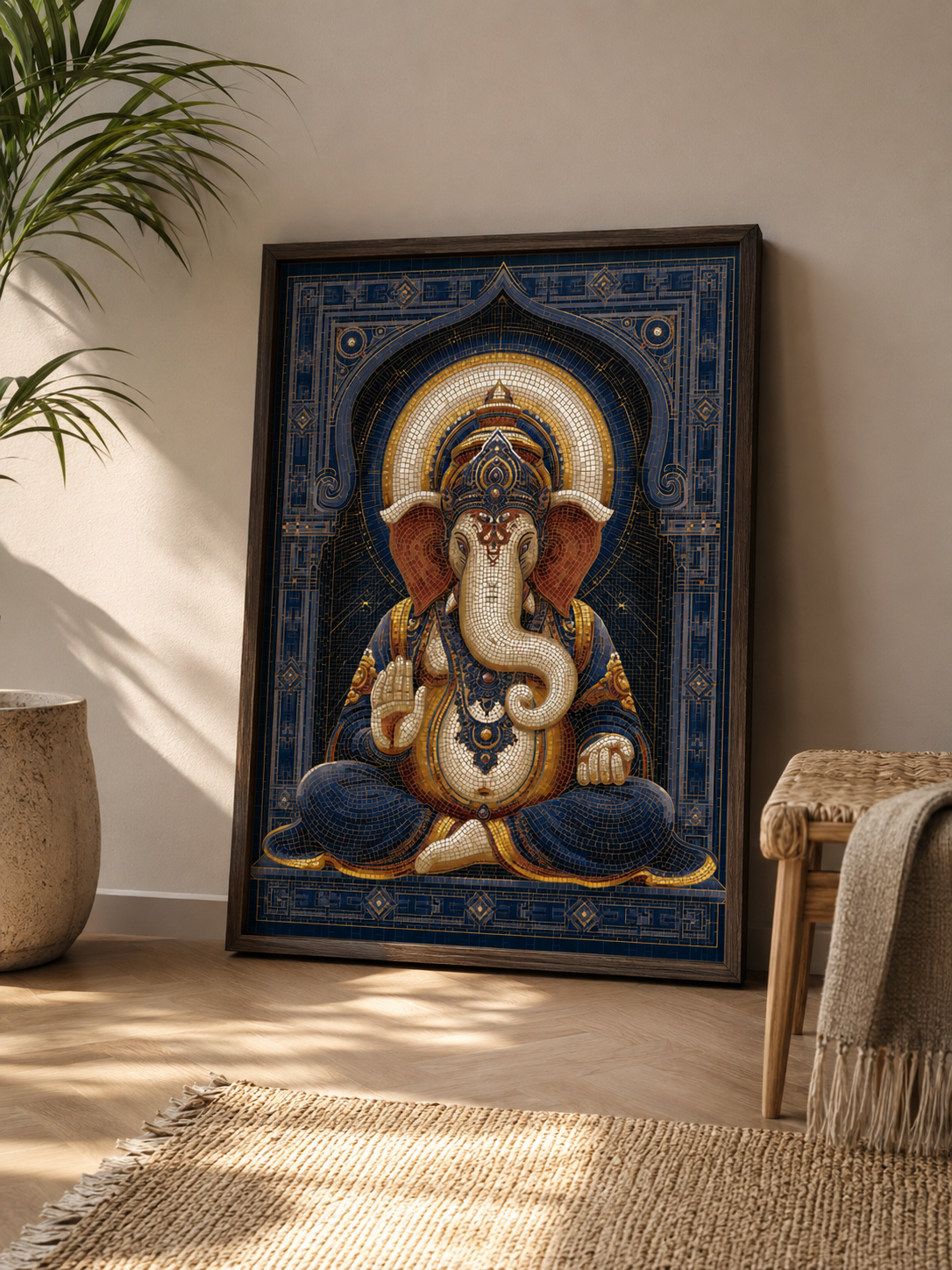 Blue Ganesha Wall Art - Wall Art Decor - front view - blue ganesha wall art, ganesha art print