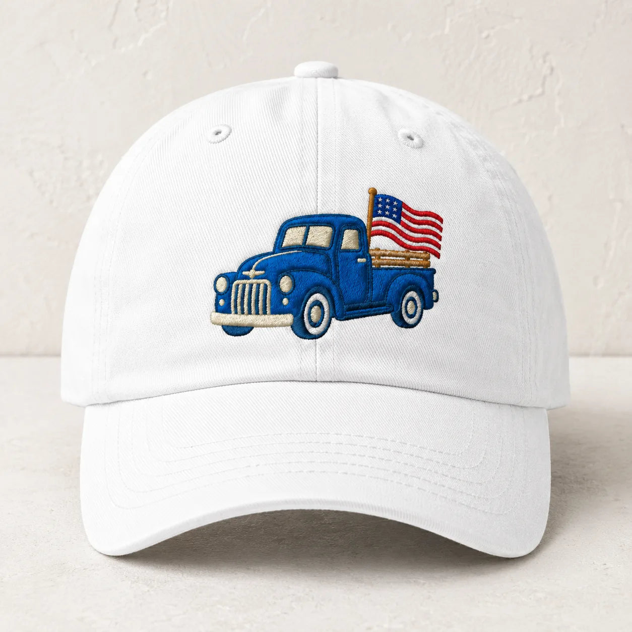 Blue Pickup Truck American Flag Washed Cap - washed cap - front view