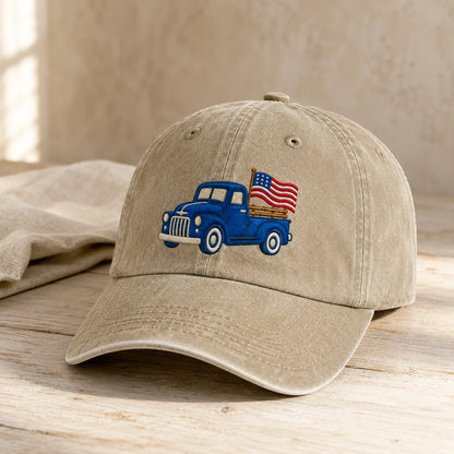 Blue Pickup Truck American Flag Washed Cap - washed cap - lifestyle