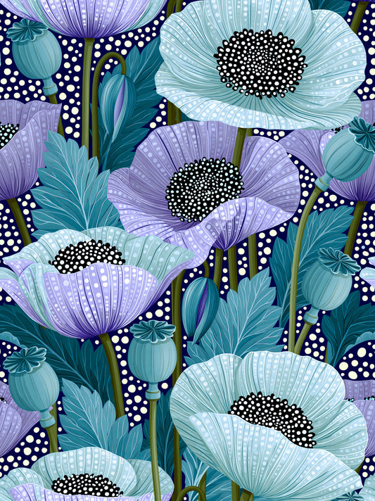 Blue Poppy Art Print - Wall Art Decor - front view - blue poppy art print, teal floral wall art