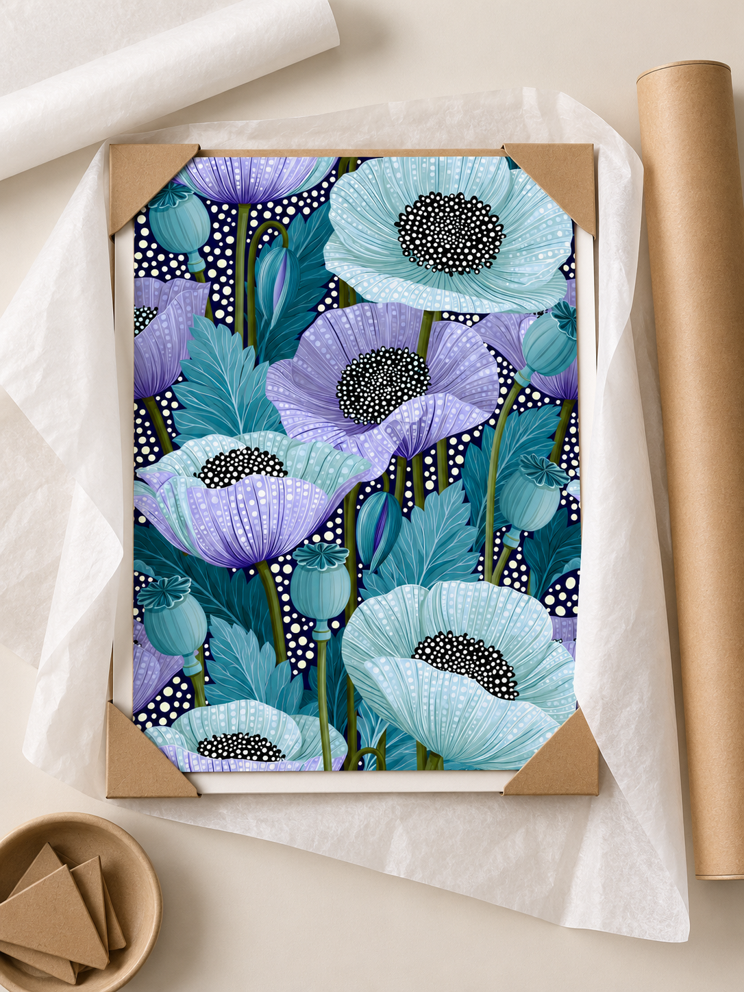 Blue Poppy Art Print - Wall Art Decor - close-up - blue poppy art print, teal floral wall art