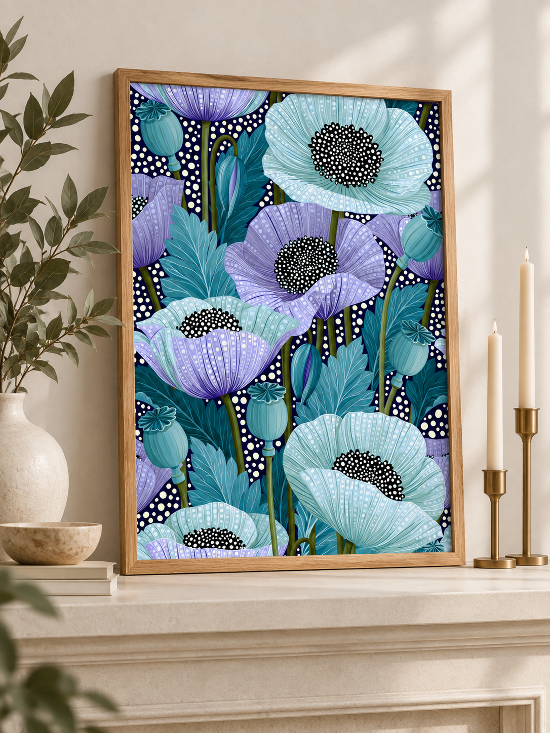 Blue Poppy Art Print - Wall Art Decor - close-up - blue poppy art print, teal floral wall art