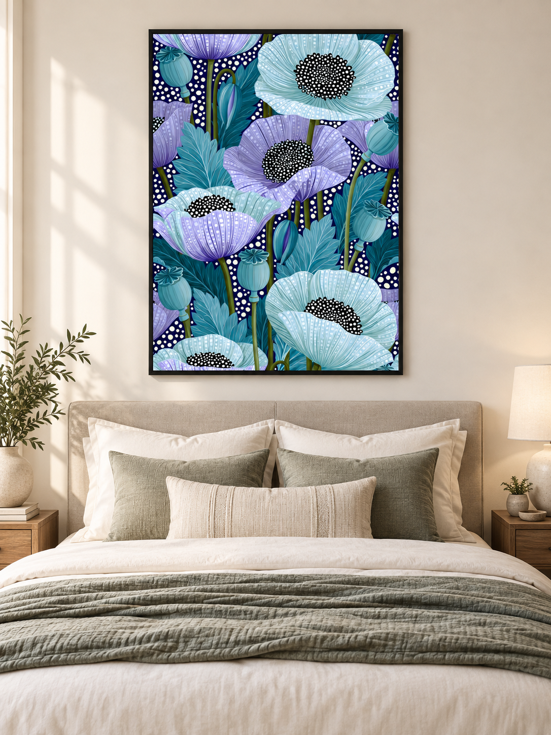 Blue Poppy Art Print - Wall Art Decor - packaging - blue poppy art print, teal floral wall art