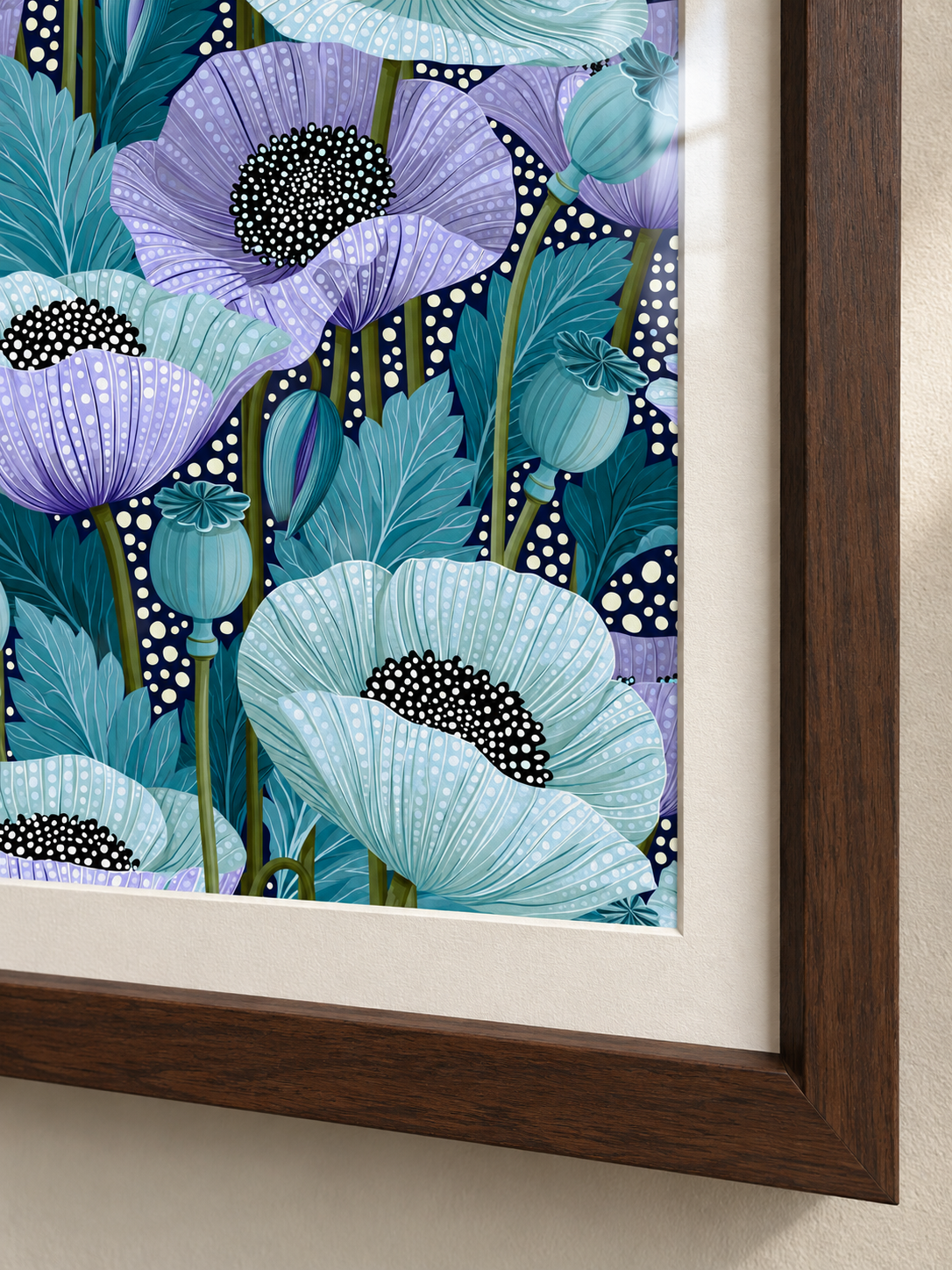 Blue Poppy Art Print - Wall Art Decor - lifestyle shot - blue poppy art print, teal floral wall art