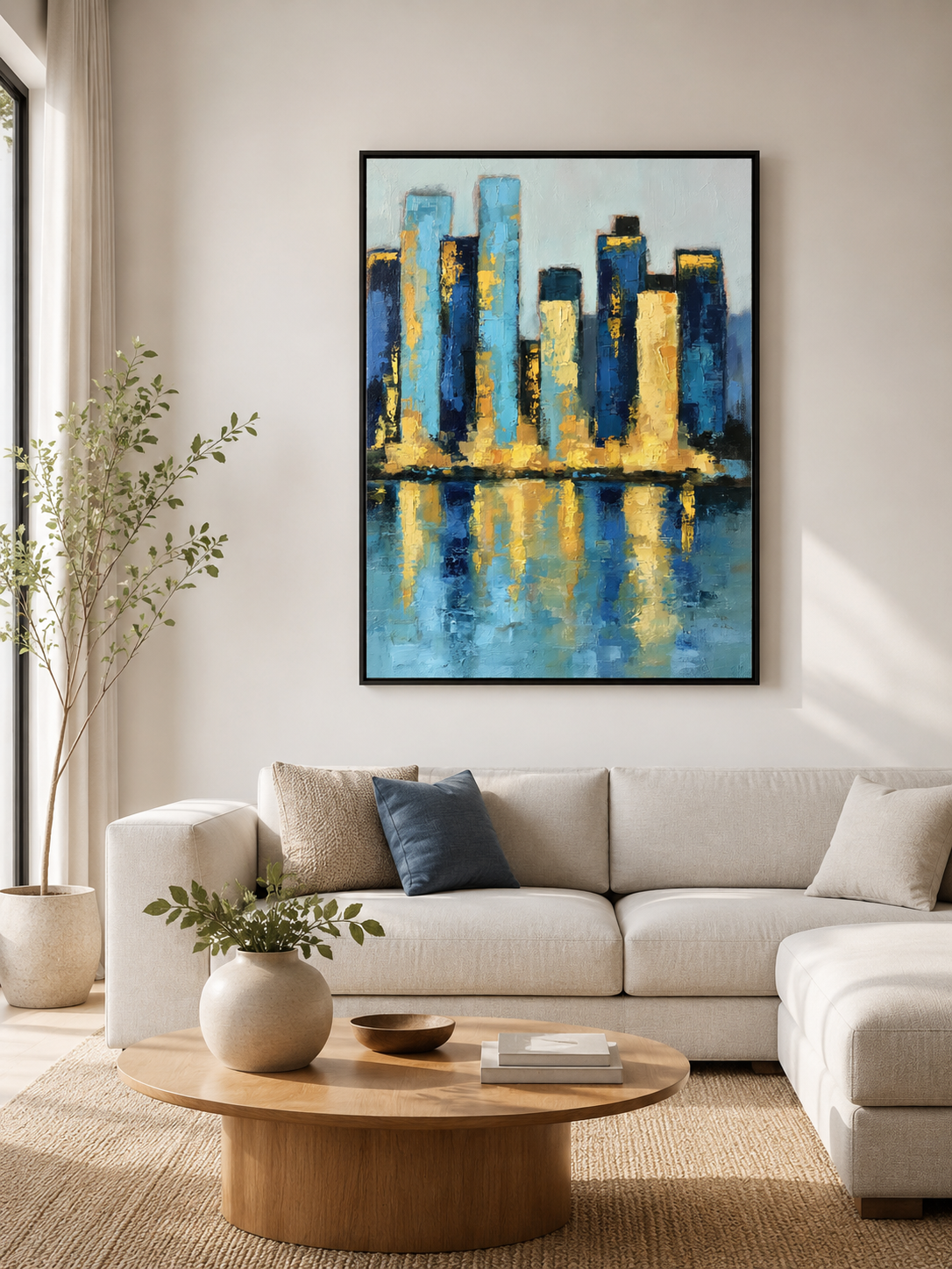 Blue Skyline Wall Art - Wall Art Decor - detail view - blue skyline wall art, gold cityscape poster