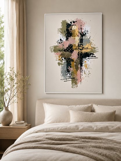 Blush Abstract Wall Art - Wall Art Decor - detail view - blush abstract wall art, olive abstract art print