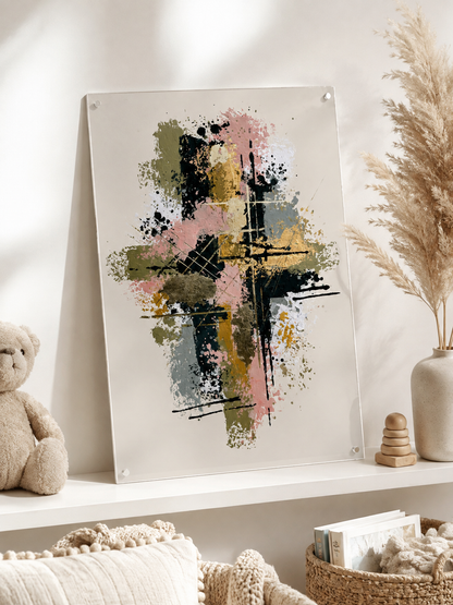Blush Abstract Wall Art - Wall Art Decor - close-up - blush abstract wall art, olive abstract art print