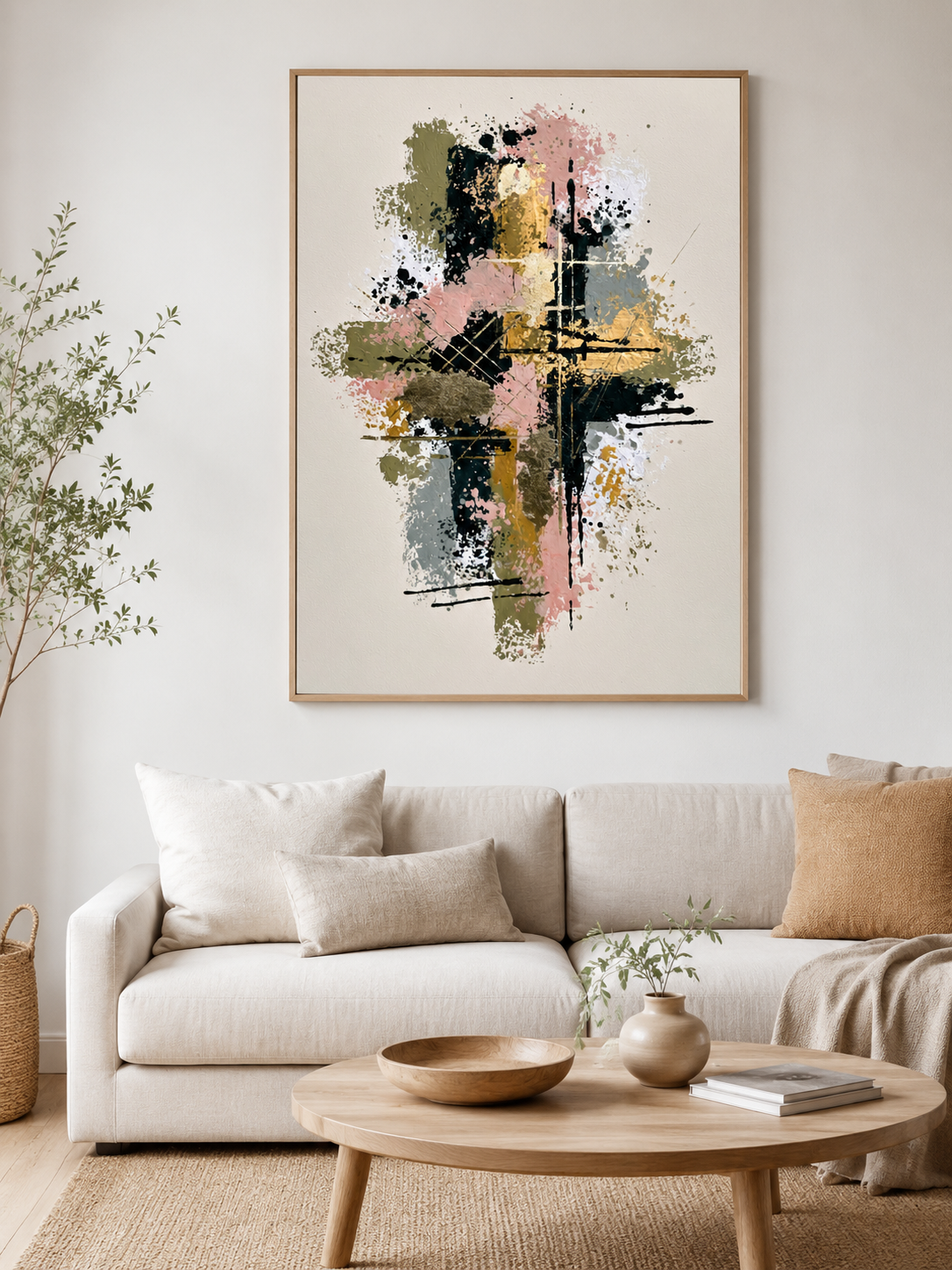 Blush Abstract Wall Art - Wall Art Decor - alternate angle - blush abstract wall art, olive abstract art print