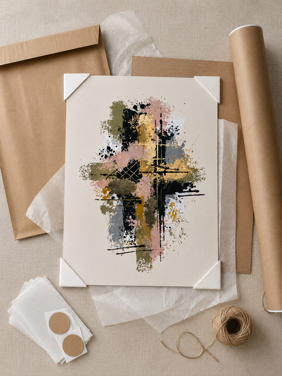 Blush Abstract Wall Art - Wall Art Decor - detail view - blush abstract wall art, olive abstract art print