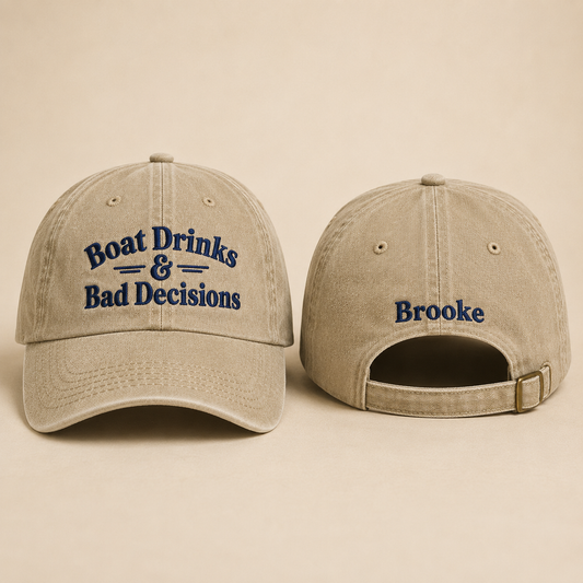 Boat Drinks Bad Decisions Washed Cap - Washed Cap - front view