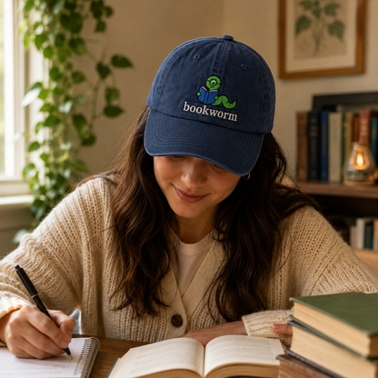 Bookworm Embroidered Washed Cap - Washed Cap - alternate angle