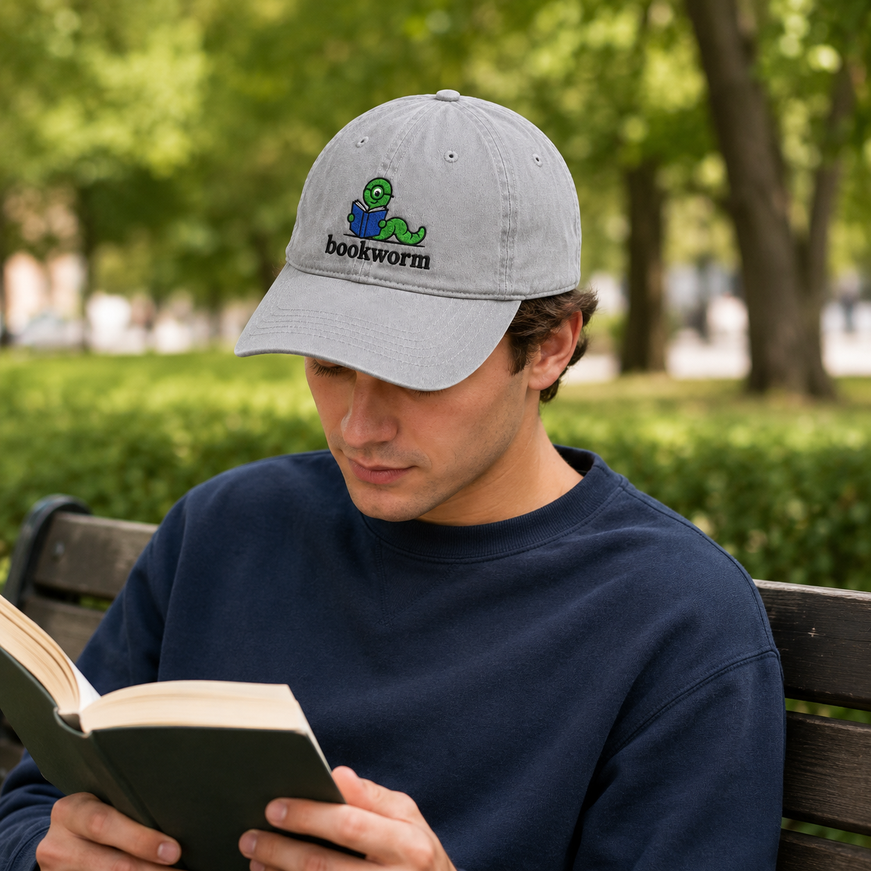 Bookworm Embroidered Washed Cap - Washed Cap - detail