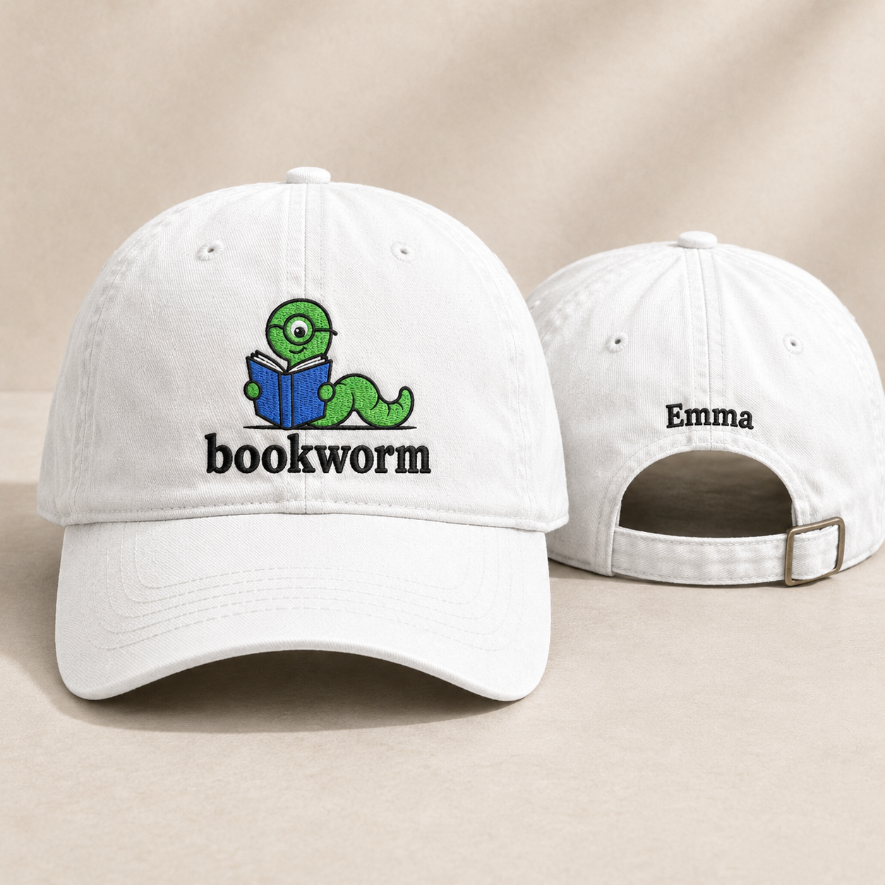 Bookworm Embroidered Washed Cap - Washed Cap - front view
