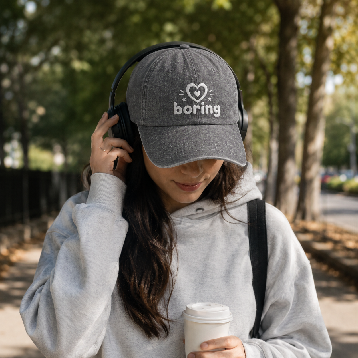 Boring Heart Embroidered Washed Cap - Washed Cap - alternate angle