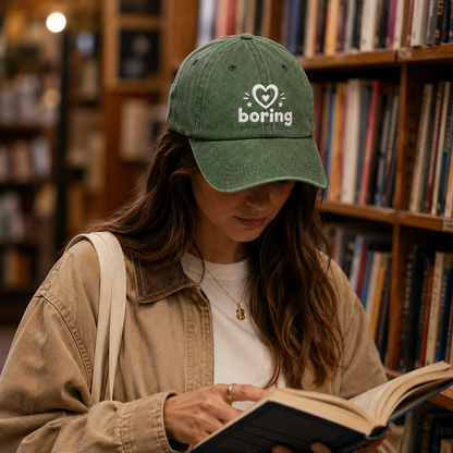 Boring Heart Embroidered Washed Cap - Washed Cap - detail