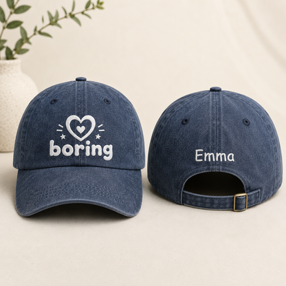 Boring Heart Embroidered Washed Cap - Washed Cap - front view