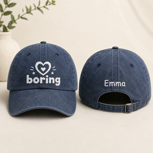 Boring Heart Embroidered Washed Cap - Washed Cap - front view