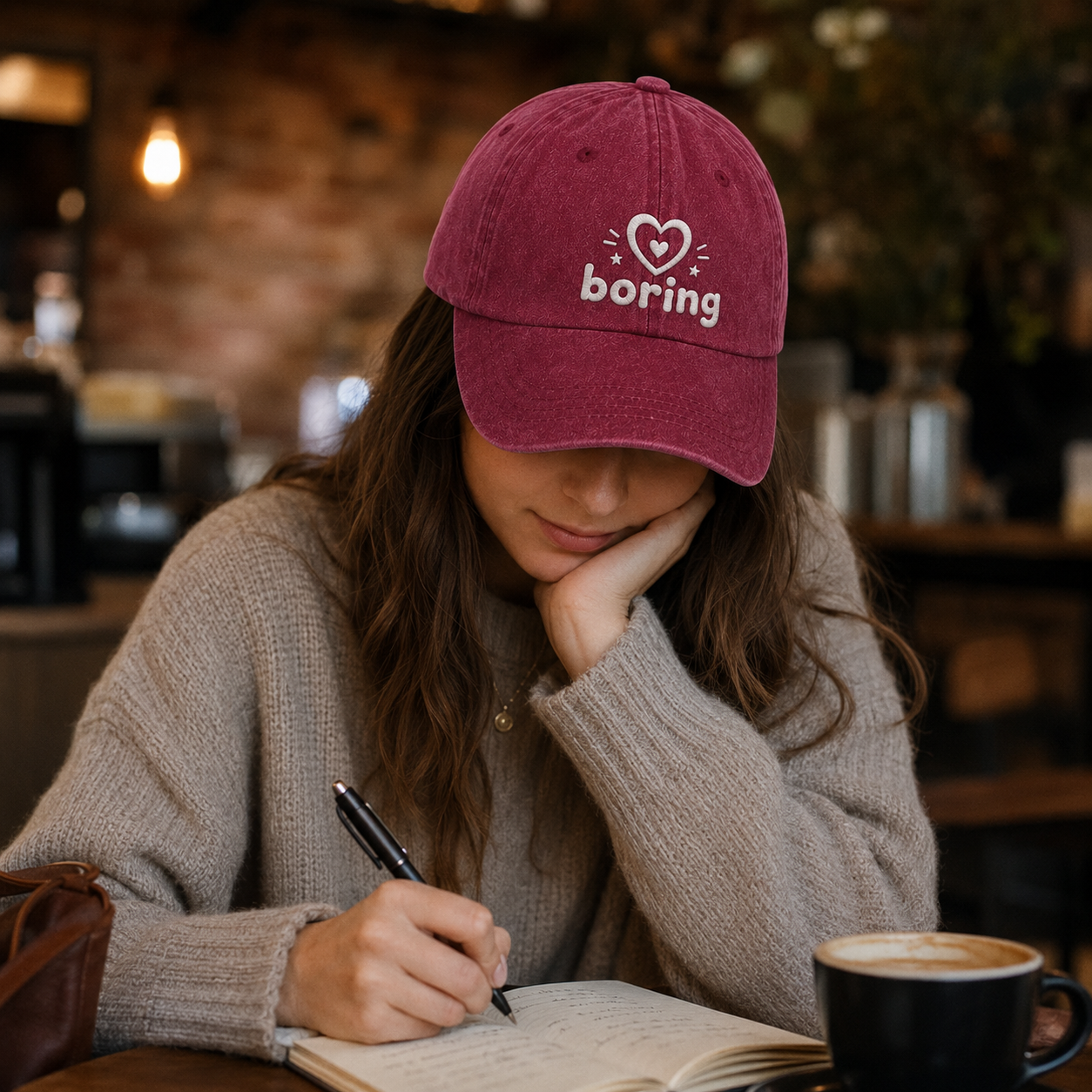 Boring Heart Embroidered Washed Cap - Washed Cap - lifestyle