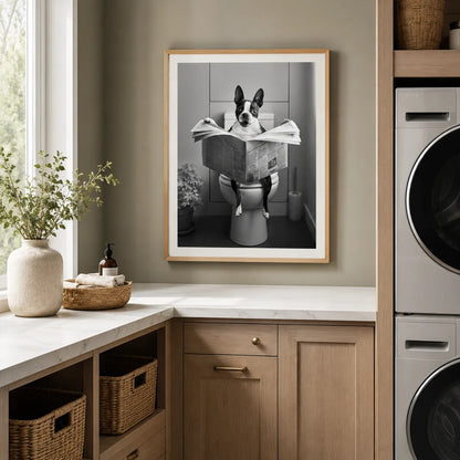Boston Terrier Reading Newspaper Wall Art Decor - Wall Art Decor - alternate angle