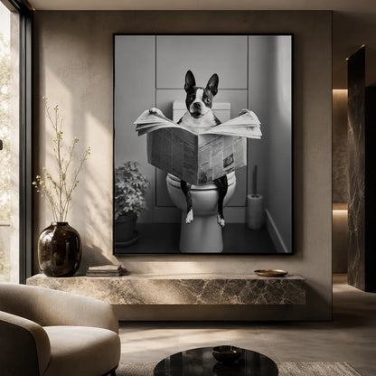 Boston Terrier Reading Newspaper Wall Art Decor - Wall Art Decor - close up