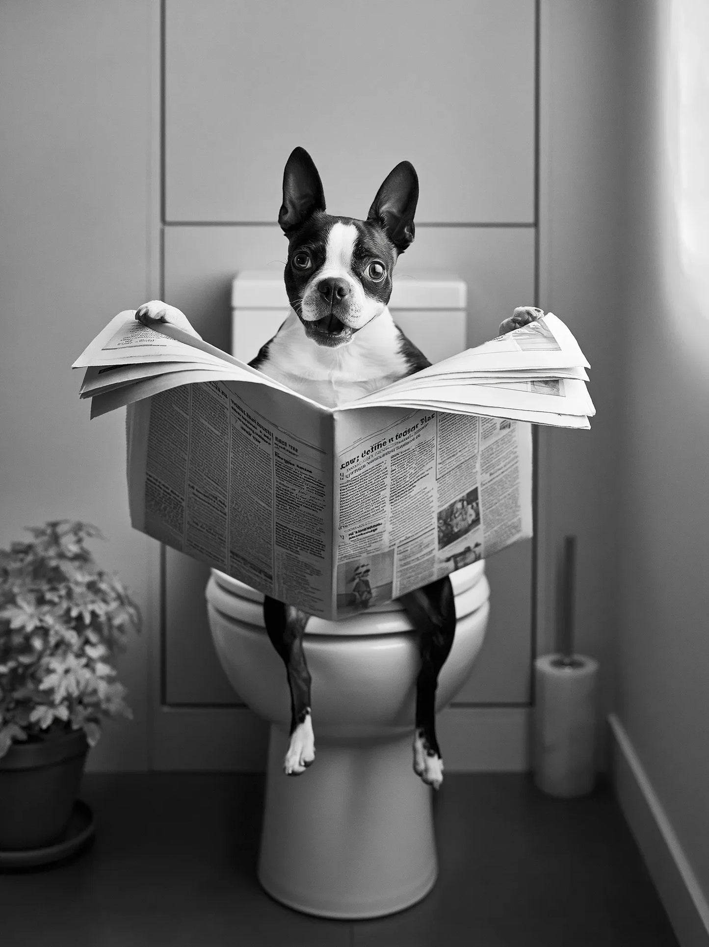 Boston Terrier Reading Newspaper Wall Art Decor - Wall Art Decor - front view
