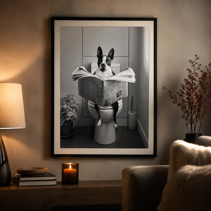 Boston Terrier Reading Newspaper Wall Art Decor - Wall Art Decor - lifestyle