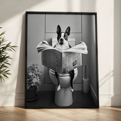 Boston Terrier Reading Newspaper Wall Art Decor - Wall Art Decor - side view