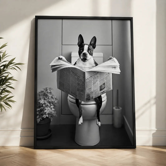 Boston Terrier Reading Newspaper Wall Art Decor - Wall Art Decor - side view