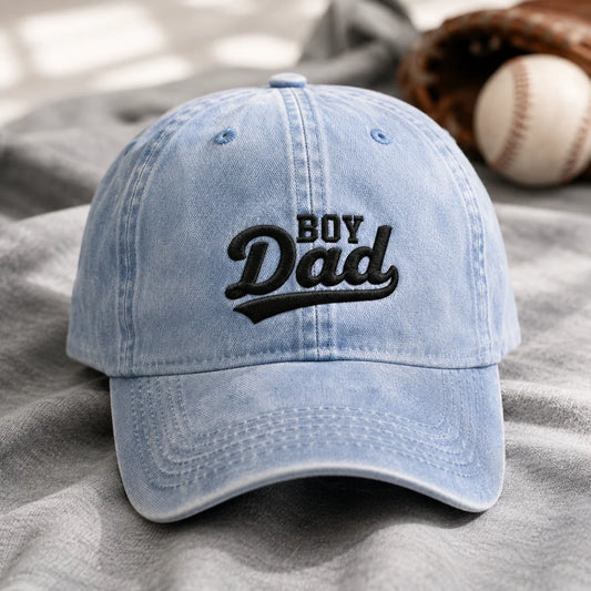 Boy Dad Embroidered Baseball Washed Cap - washed cap - front view