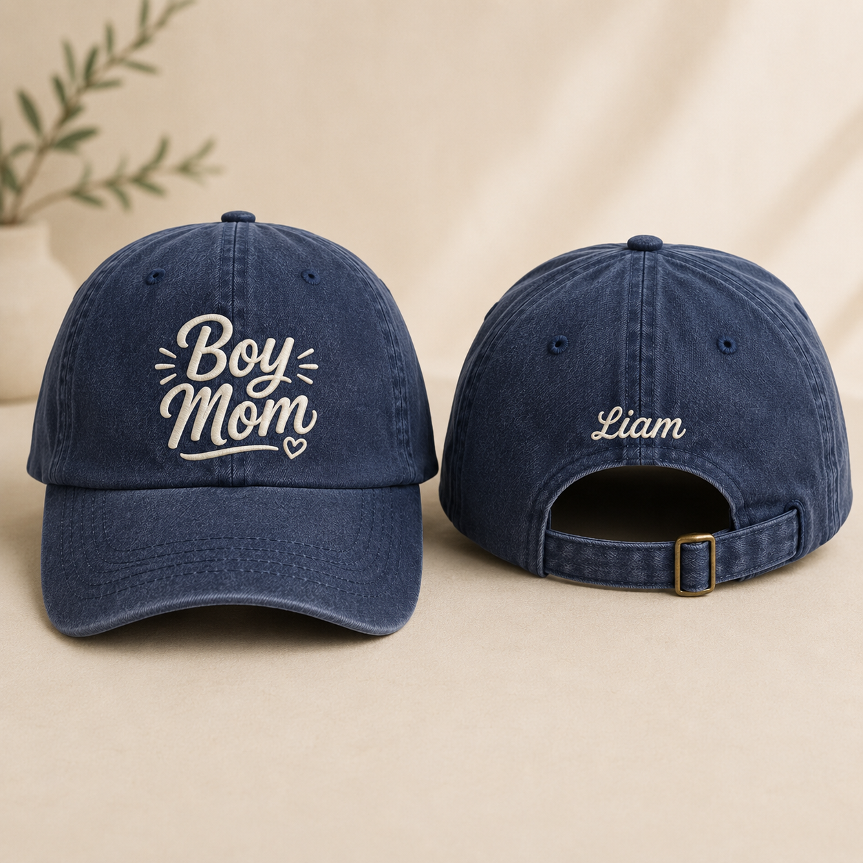 Boy Mom Embroidered Washed Cap - Washed Cap - front view