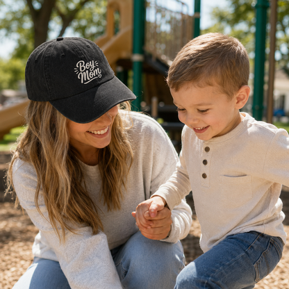 Boy Mom Embroidered Washed Cap - Washed Cap - side view