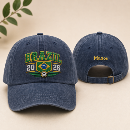 Brazil 2026 Embroidered Washed Cap - Washed Cap - front view
