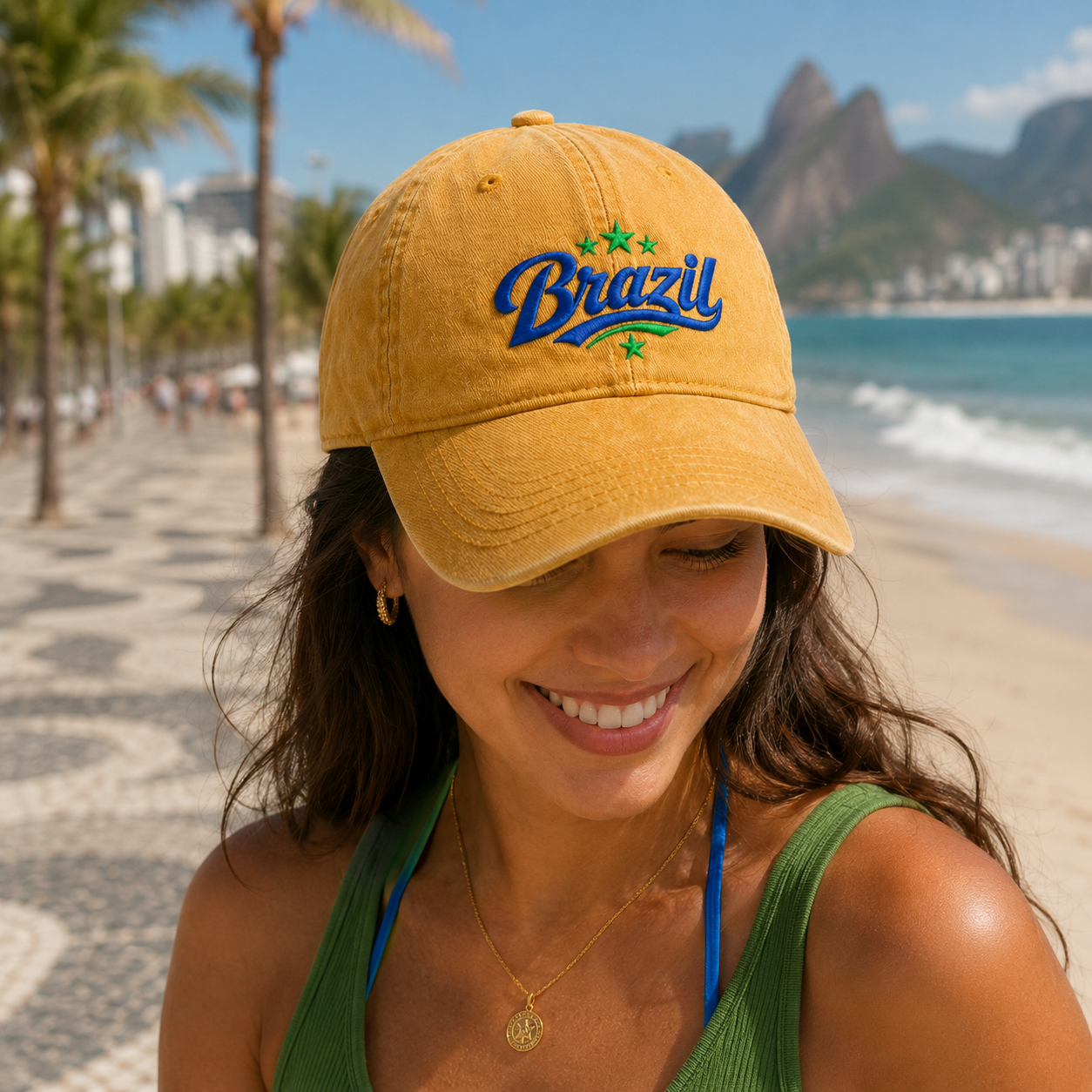 Brazil Script Embroidered Washed Cap - Washed Cap - alternate angle