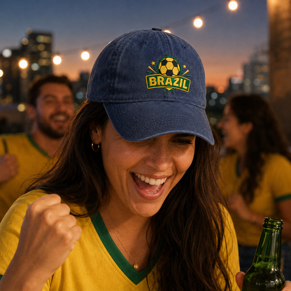 Brazil Soccer Embroidered Washed Cap - Washed Cap - alternate angle