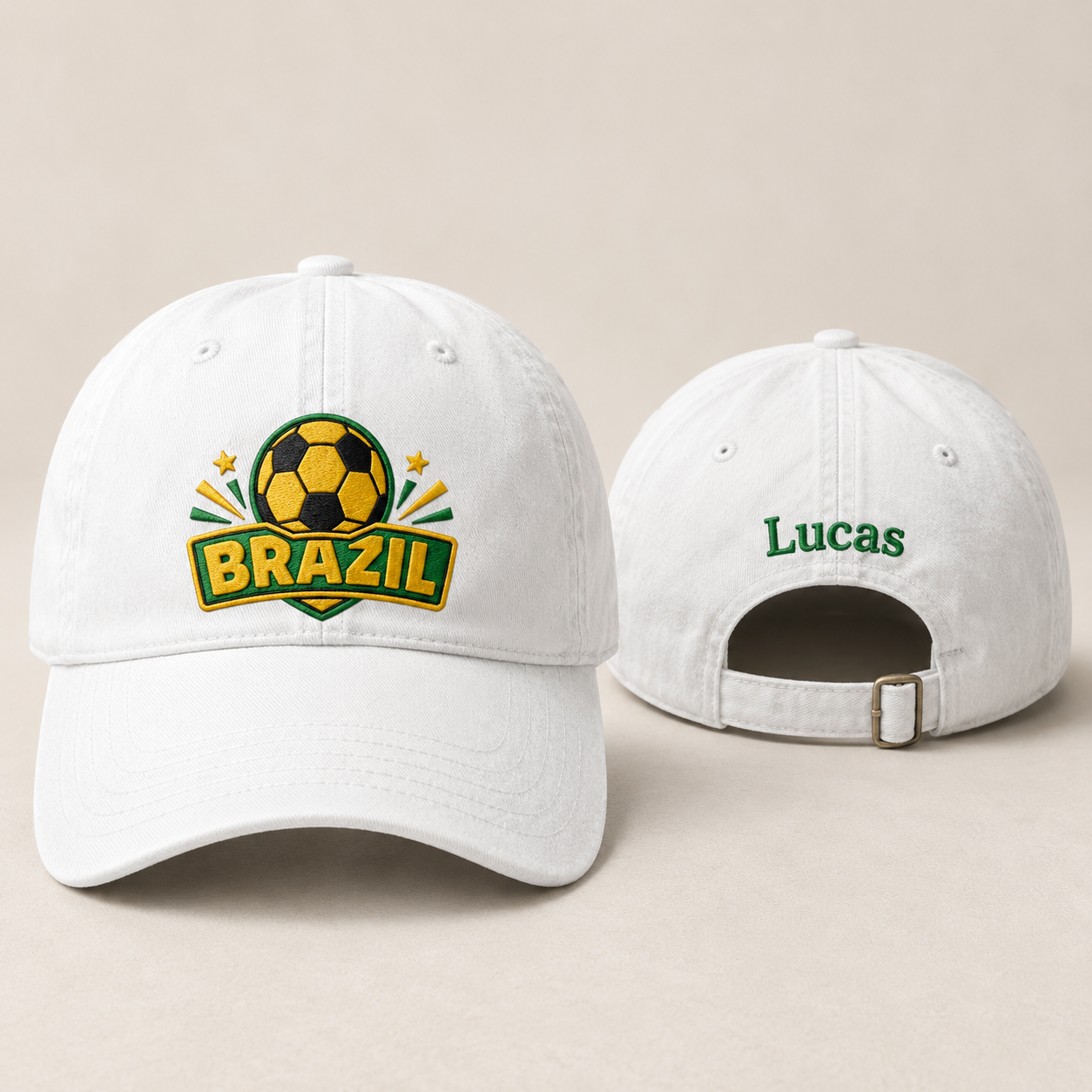 Brazil Soccer Embroidered Washed Cap - Washed Cap - front view