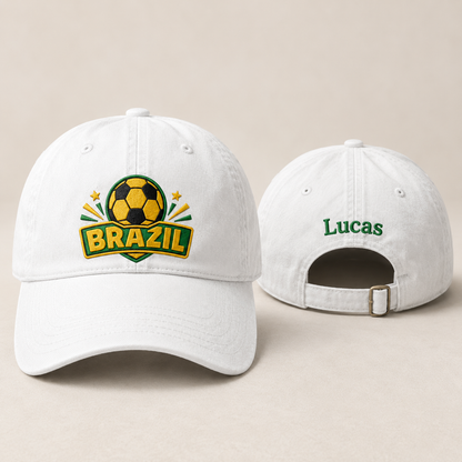 Brazil Soccer Embroidered Washed Cap - Washed Cap - front view