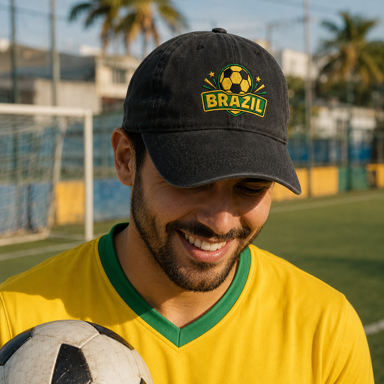 Brazil Soccer Embroidered Washed Cap - Washed Cap - side view