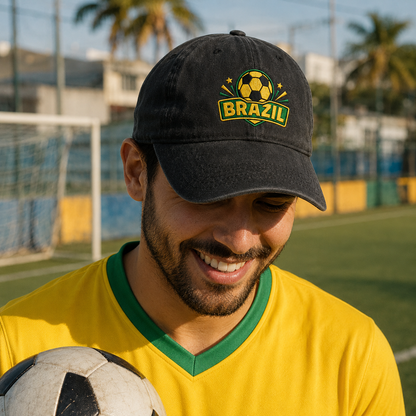Brazil Soccer Embroidered Washed Cap - Washed Cap - side view