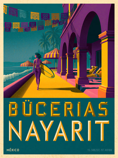 Póster de Playa, Bucerías - Wall Art Decor - front view - bucerias mexico travel poster, bucerias wall art