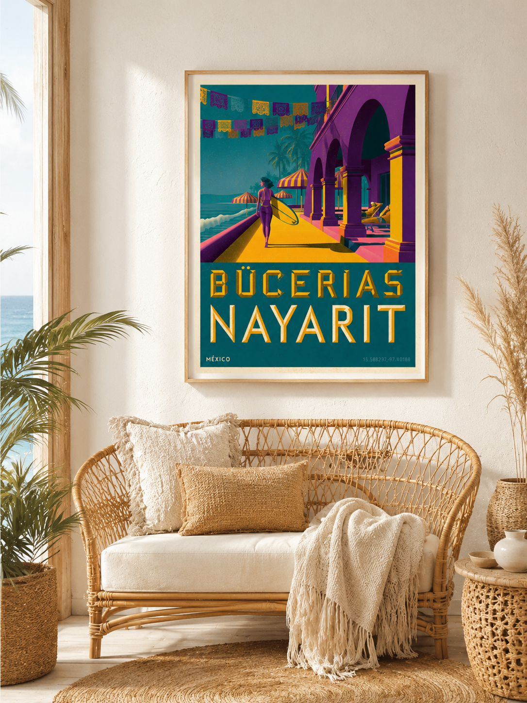 Póster de Playa, Bucerías - Wall Art Decor - alternate angle - bucerias mexico travel poster, bucerias wall art