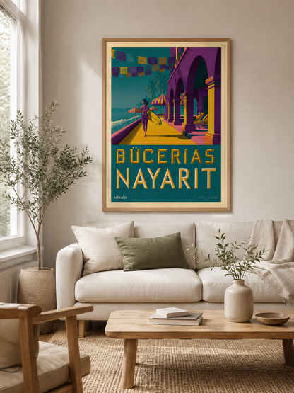 Póster de Playa, Bucerías - Wall Art Decor - detail view - bucerias mexico travel poster, bucerias wall art