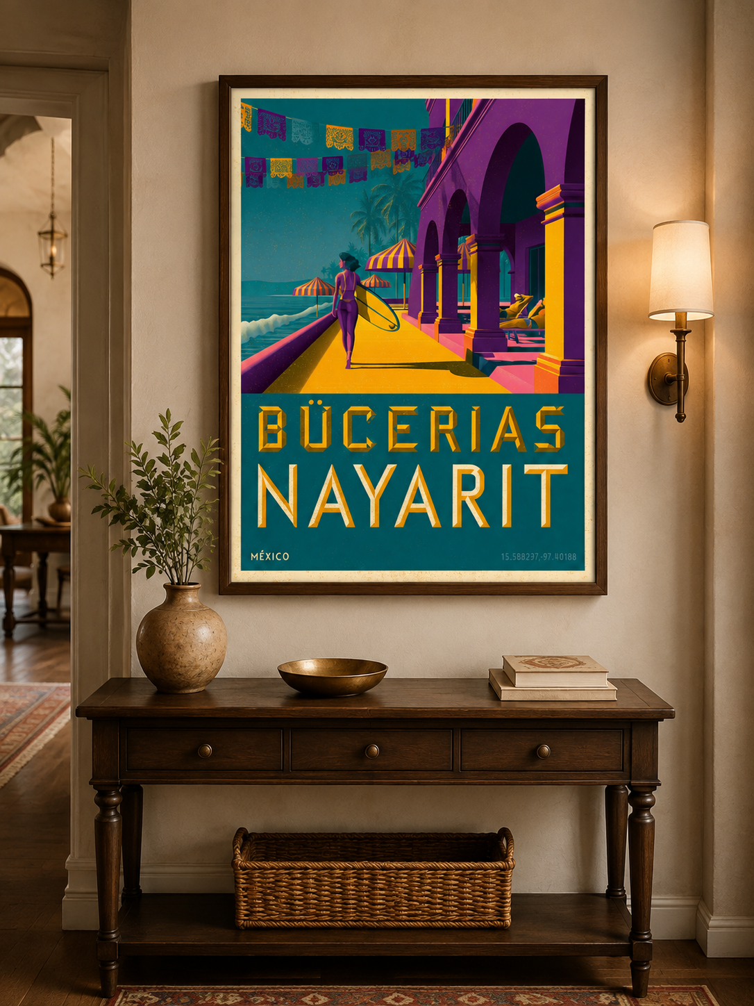 Póster de Playa, Bucerías - Wall Art Decor - alternate angle - bucerias mexico travel poster, bucerias wall art
