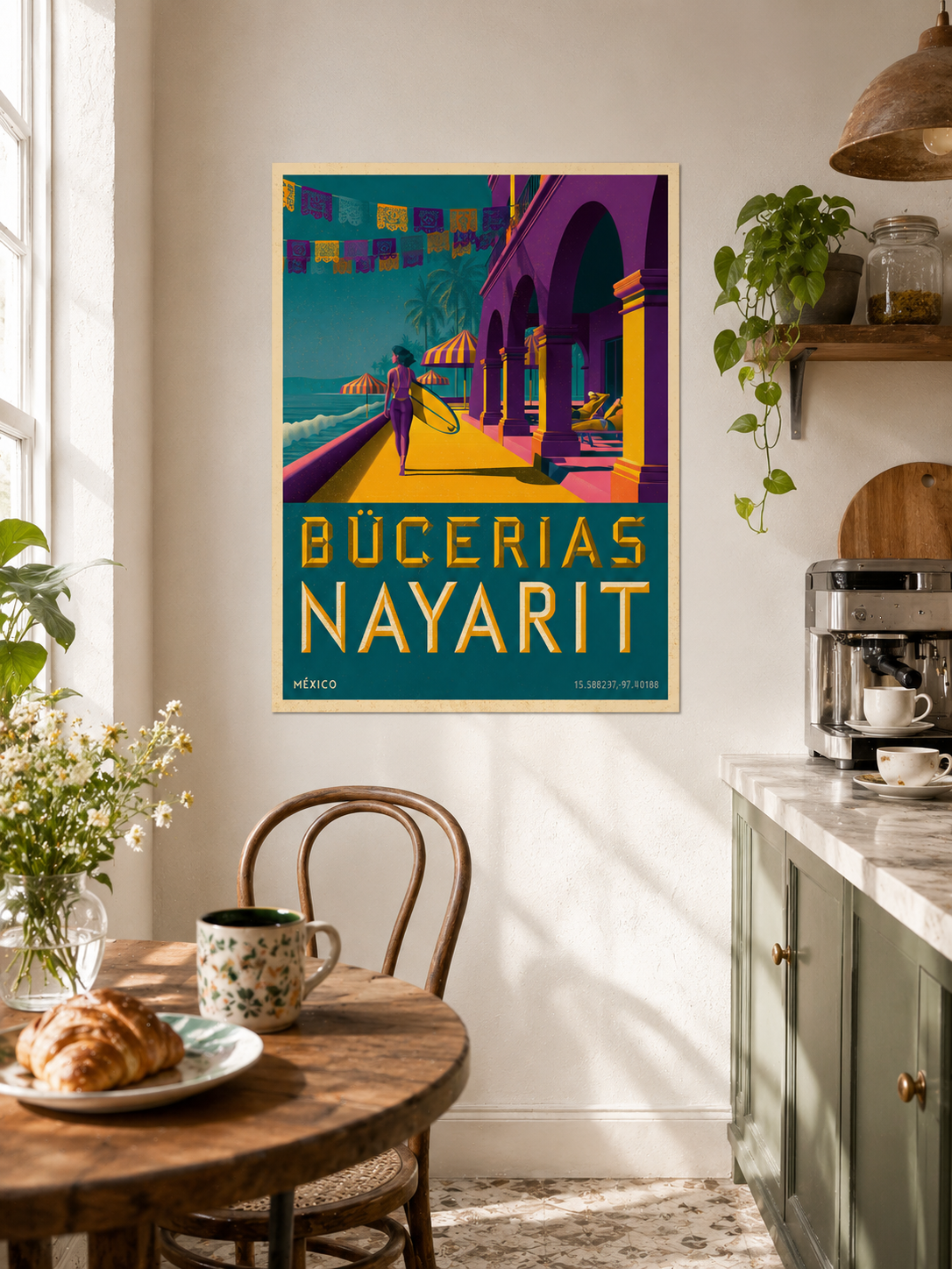 Póster de Playa, Bucerías - Wall Art Decor - front view - bucerias mexico travel poster, bucerias wall art