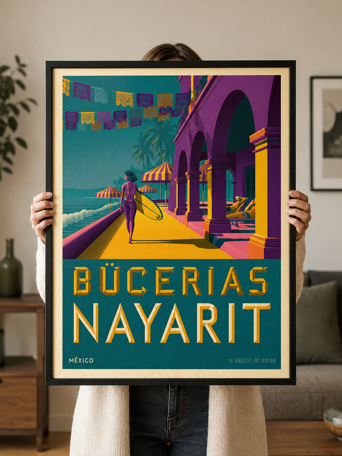 Póster de Playa, Bucerías - Wall Art Decor - detail view - bucerias mexico travel poster, bucerias wall art