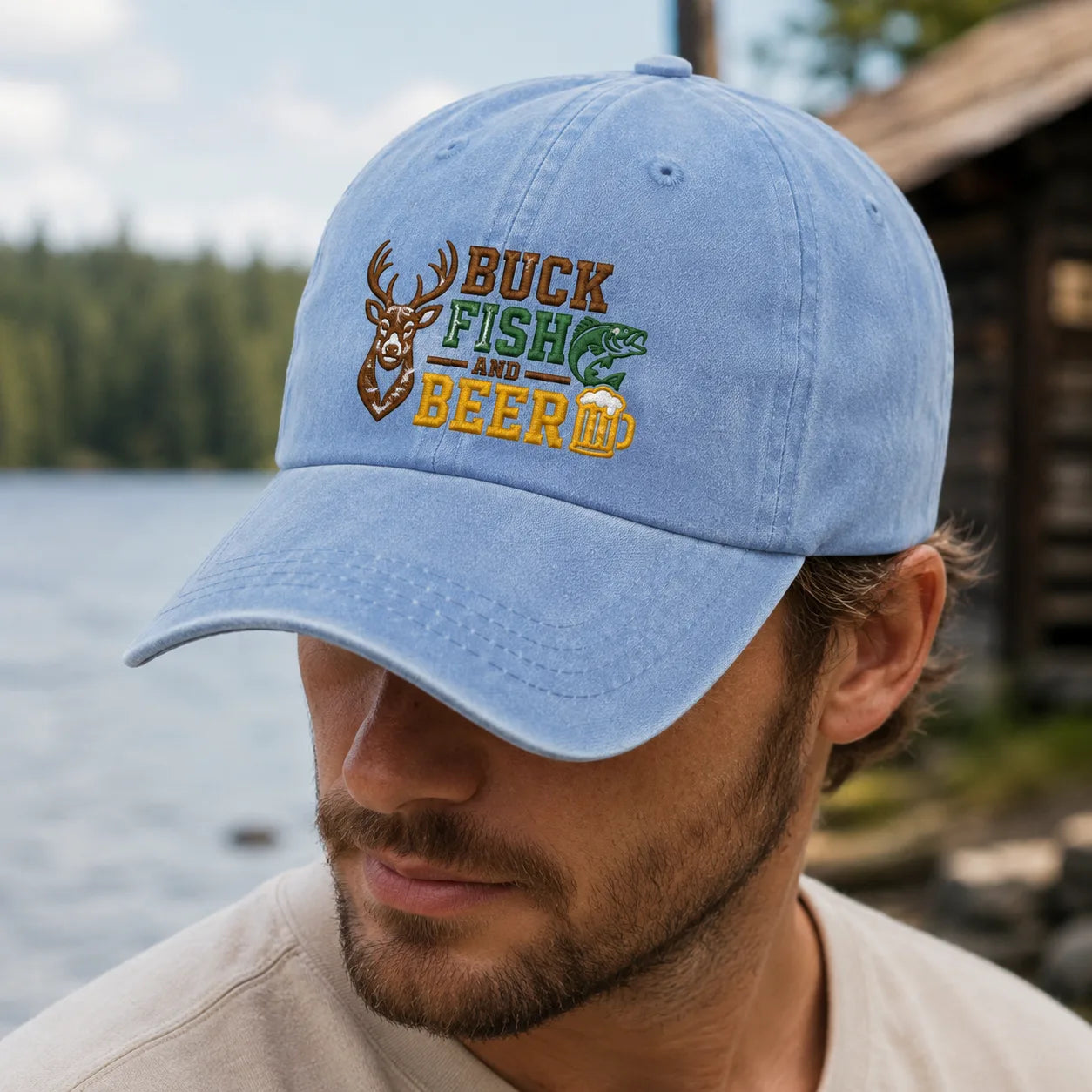 Buck Fish and Beer Washed Cap - washed cap - alternate angle